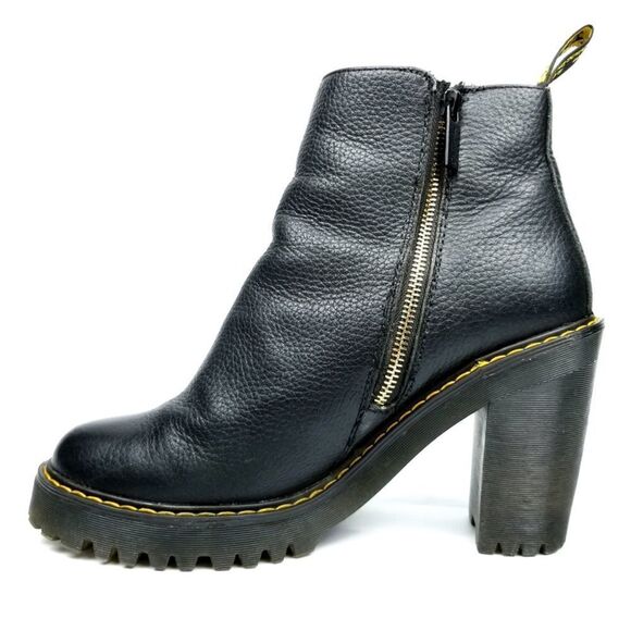 Dr. Martens Magdalena Black Leather Chunky Heel Zip Up Chelsea Boots Women 10 - Picture 3 of 8